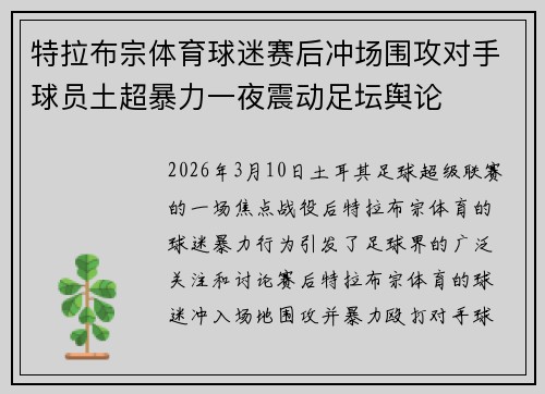 特拉布宗体育球迷赛后冲场围攻对手球员土超暴力一夜震动足坛舆论